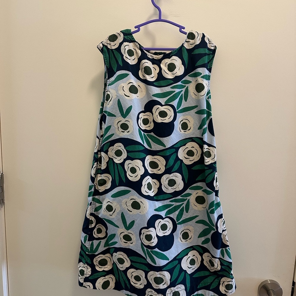 Floral Sleeveless Dress - Green and White